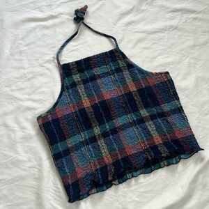 American Eagle Plaid Halter Crop Top